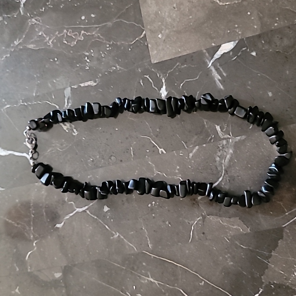 Handmade Black Beaded Unisex Necklace, 10"